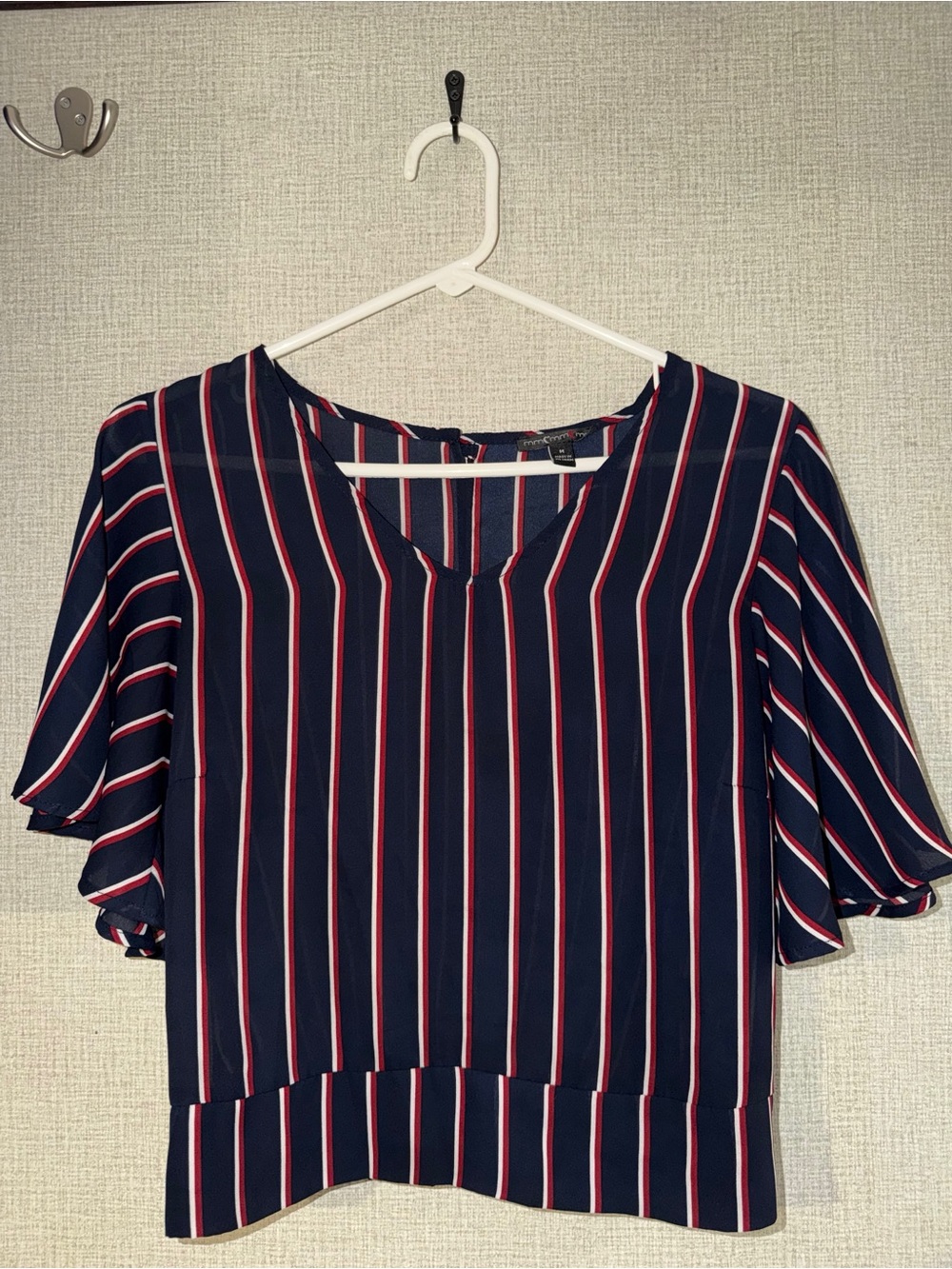 Women’s Striped Navy V-Neck Sheer Short Sleeve Top